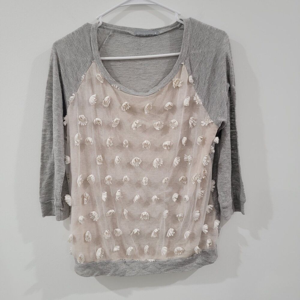 Olivia Moon Womens Top Size Medium 3D Floral Daisy Bohemian Cottage Abstract